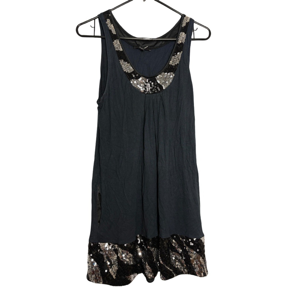 Express Flowy Dress with Black and Silver Sequin Trim Woman's Large Pockets 2000